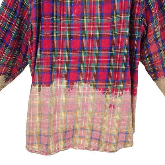 The Rack Brushed Cotton Bleach Tie Dye Button Front Shirt Top Size XL Plaid - Picture 8 of 12